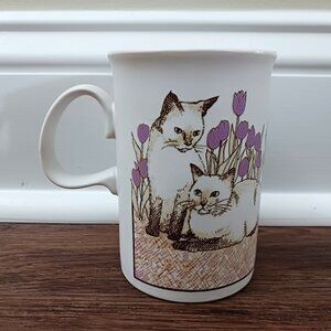 Vintage Dunoon Cat Purple Tulip Cup Mug Stoneware Scotland